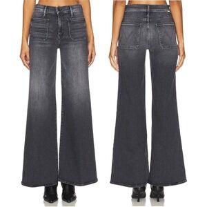 Mother Denim Hustler-Roller Patch Wide-Leg Gray Jeans